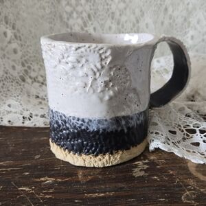 Handmade Textured Pottery Mug Blue White Rustic Studio Pottery